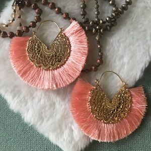 ••3 for $35•• Coral Tassel Fringe Boho Earrings